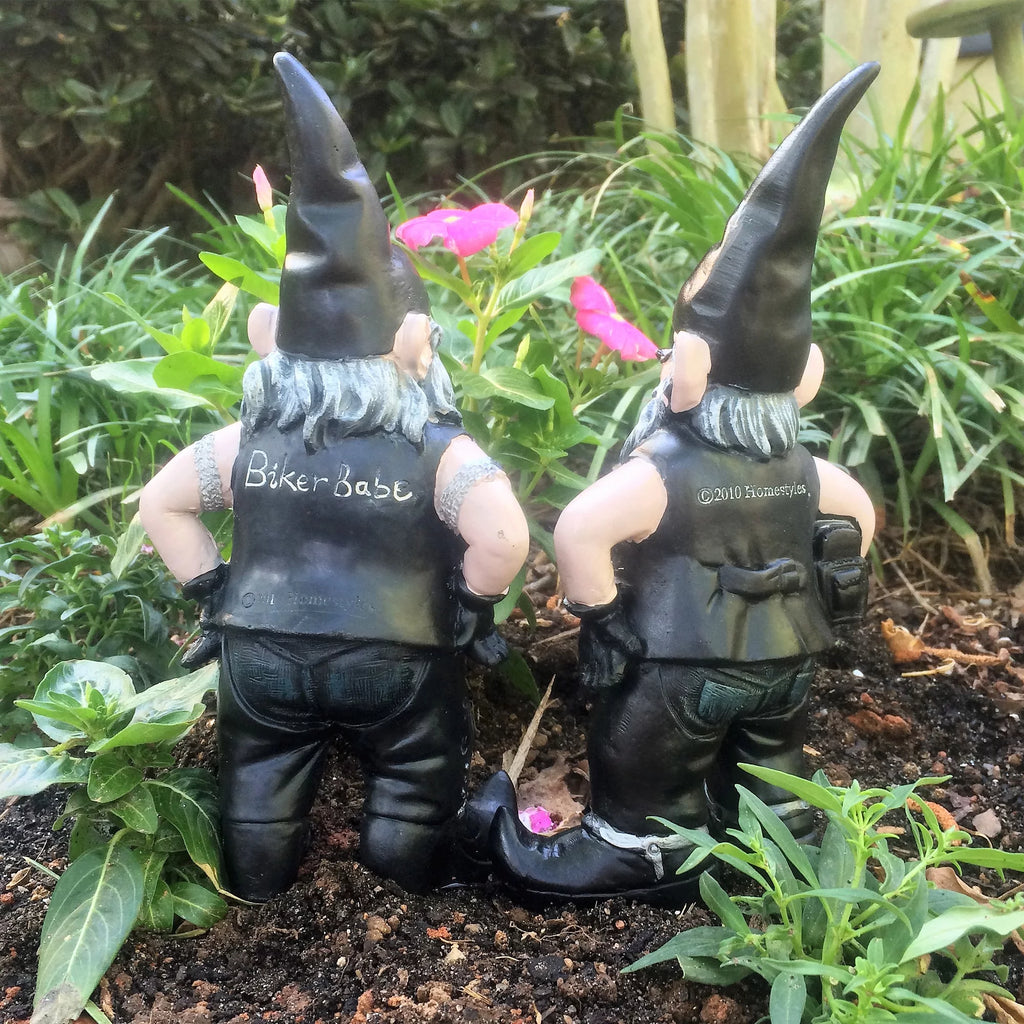 Biker Gnomes in Leather Motorcycle Riding Gear Figurine V49712