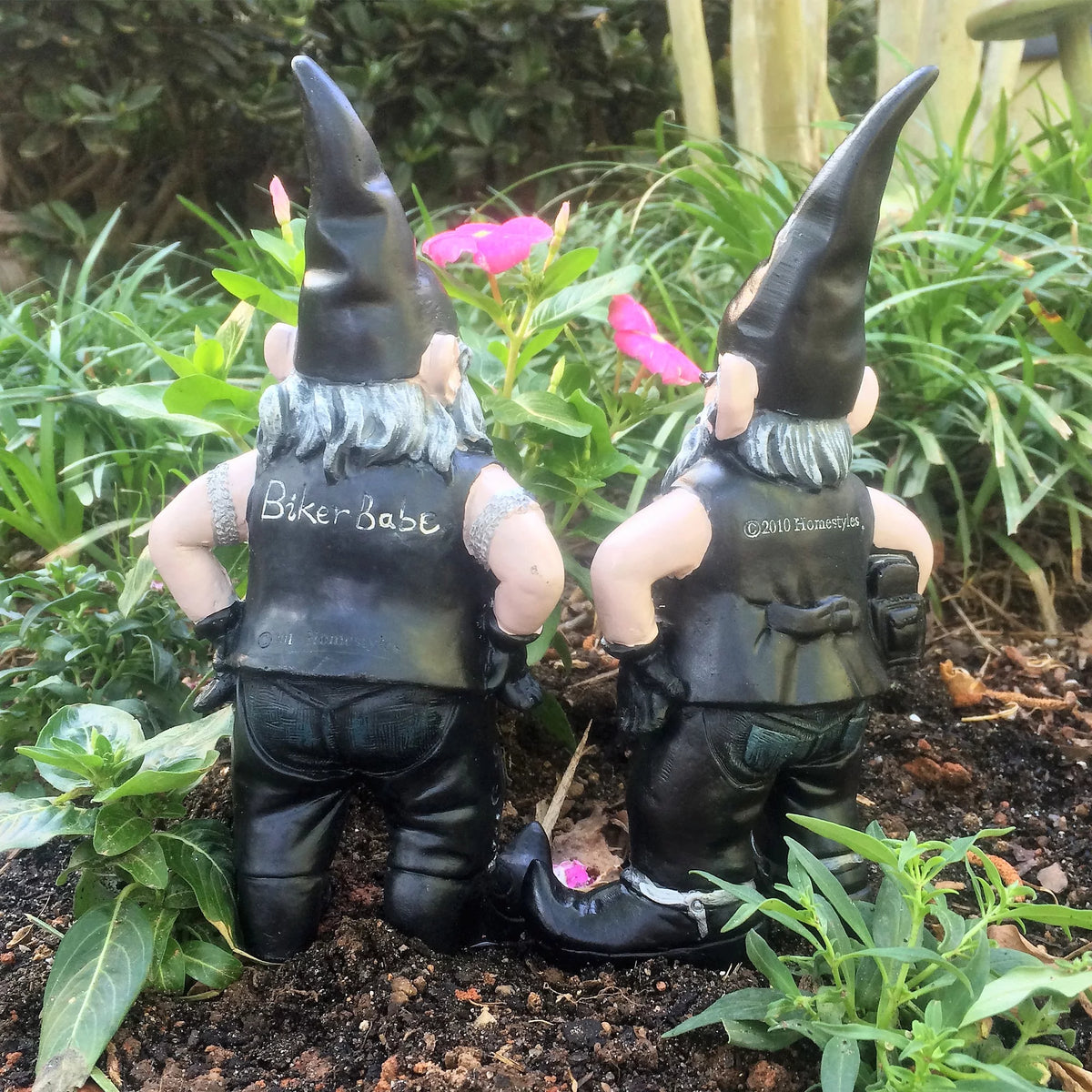 Biker Gnomes in Leather Motorcycle Riding Gear Figurine V49712