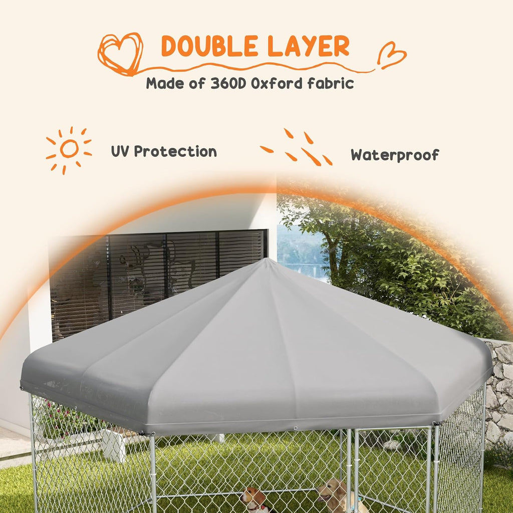 13.4' x 11.5' x 8.8' Dog Kennel Outdoor Dog Run with Waterproof Roof, Lockable Door, Silver H681012