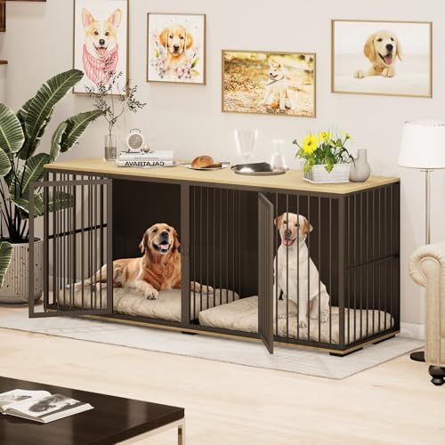 71.6'' Metal Steel Frame Double Dog Kennel with 2 Rooms and Removable Divider Black M212