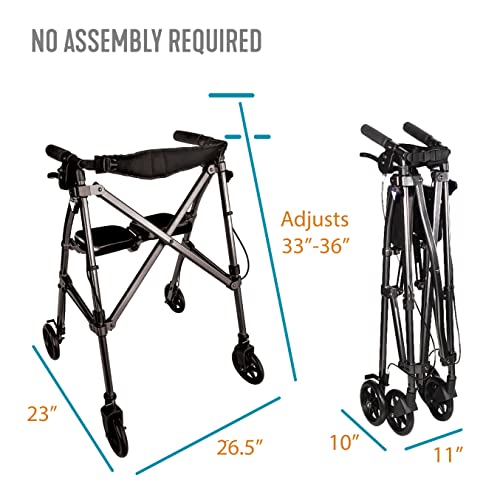 Black Walnut Short Lightweight Folding Rollator with Wheels and Seat A68304