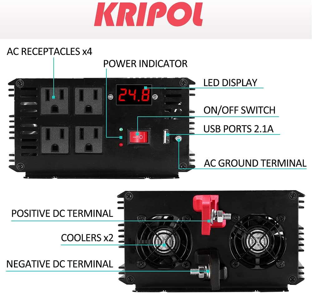 1500 Watt Pure Sine Wave Inverter 12V DC to 110v/120v AC U355