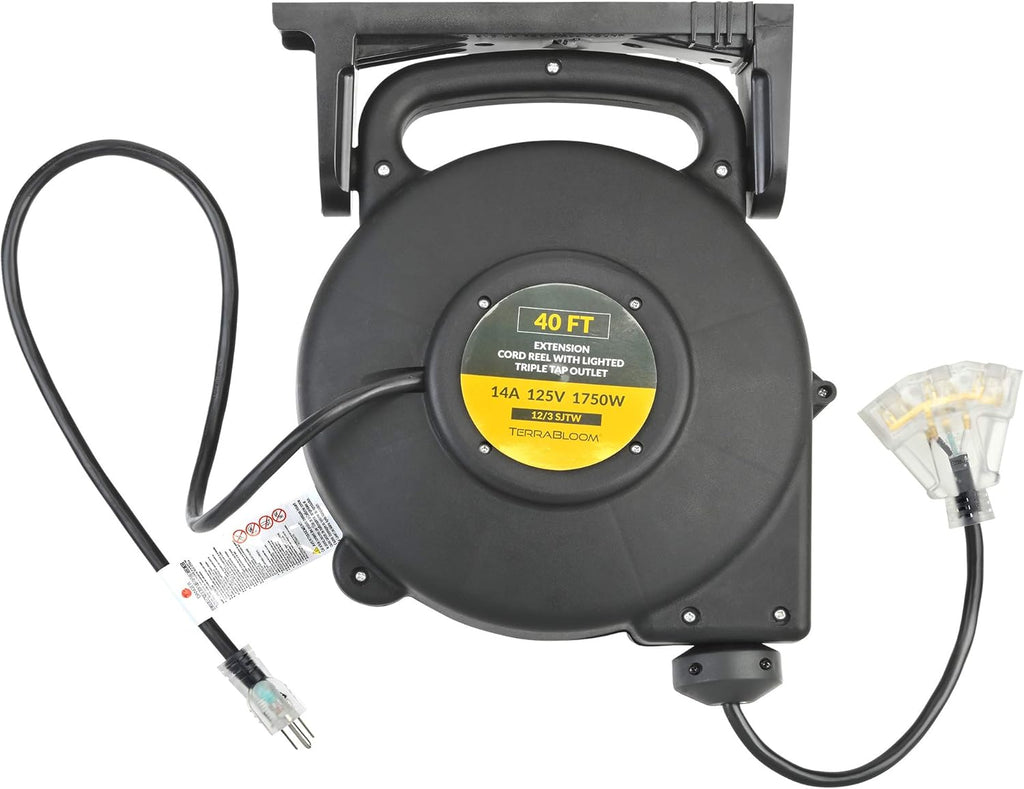 40 Ft 12/3 Retractable Extension Cord Reel with 3 Outlets Z143390