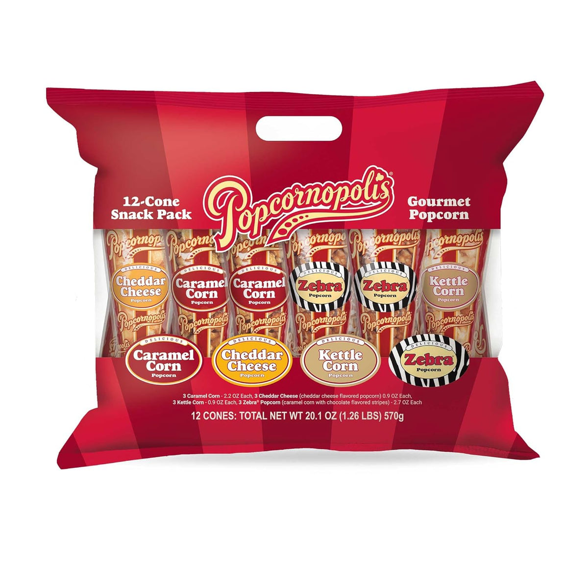 12 Cone Variety Gourmet Popcorn Snack Packs D2100