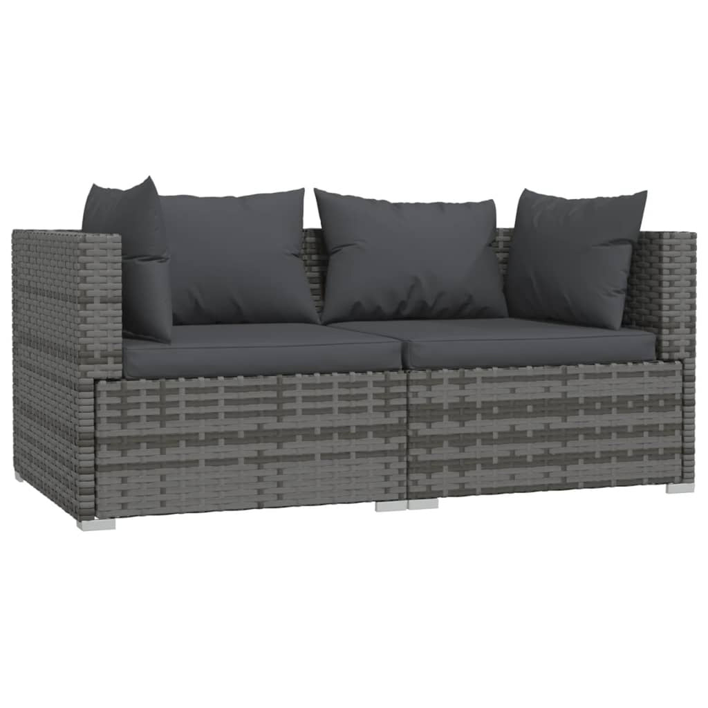 3 Piece Patio Lounge Set Gray Poly Rattan Sectional Outdoor Furniture Set A979