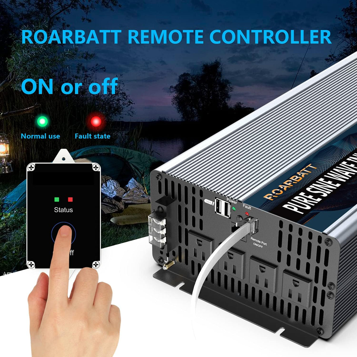 Pure Sine Wave Power Inverter 3000Watt 12V DC to AC 110V 120V with Remote Control 4 AC Outlets Dual USB Port P141749