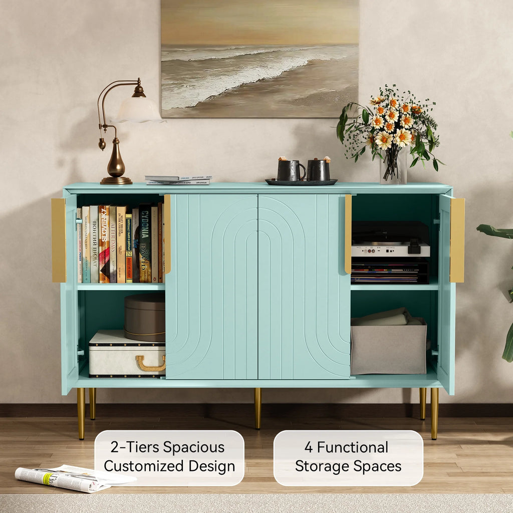 Mint Green 4 Door Accent Cabinet with Gold Legs T7976