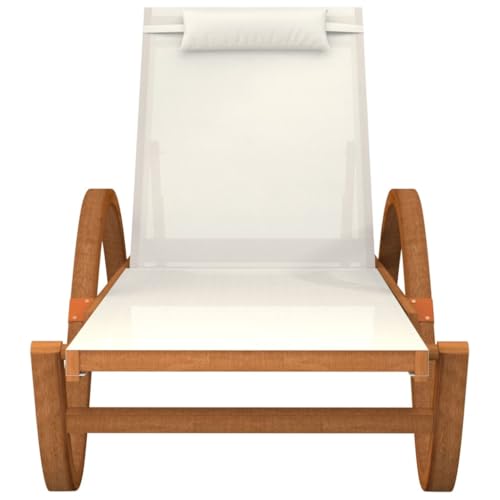 White Textilene and Solid Wood Poplar Sun Lounger I216062