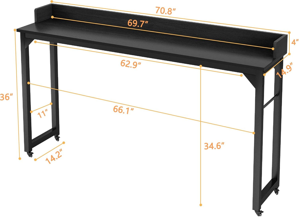 Overbed Table with 4 Wheels for Full/Queen Size Bed Frame V72318