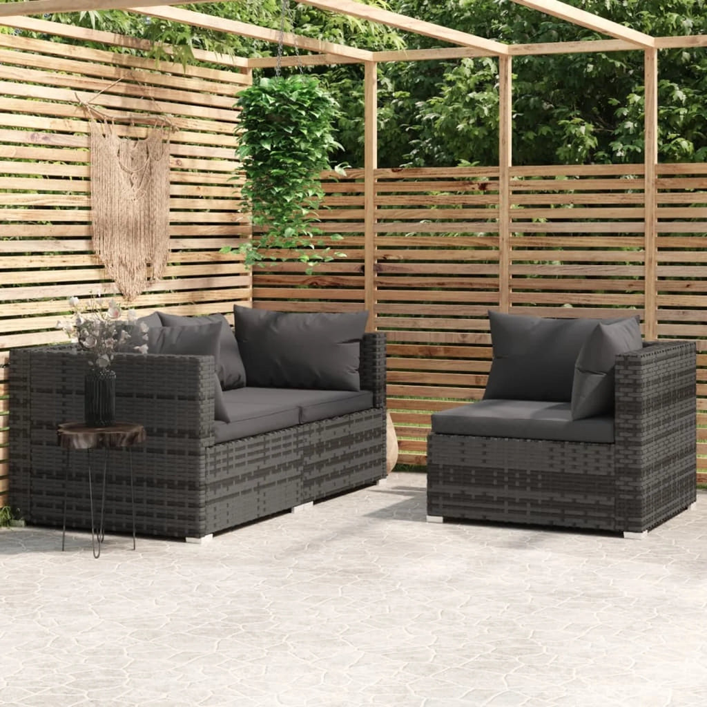 3 Piece Patio Lounge Set Gray Poly Rattan Sectional Outdoor Furniture Set A979