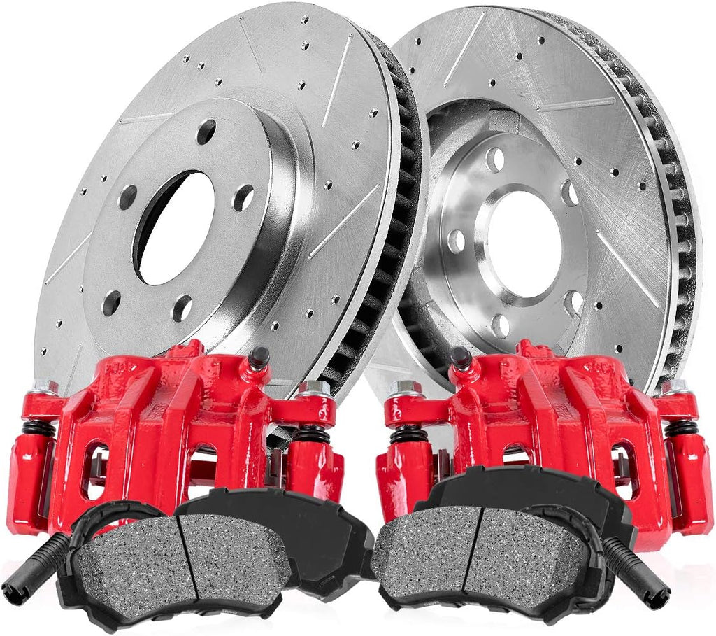 Red Powder Coated Calipers Rotors Ceramic Pads Kit D1240