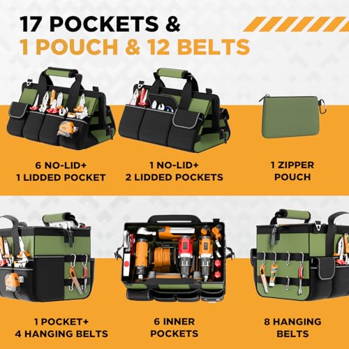 15.5 Inch 17-Pocket Portable Tool Bag with Adjustable Strap E27191