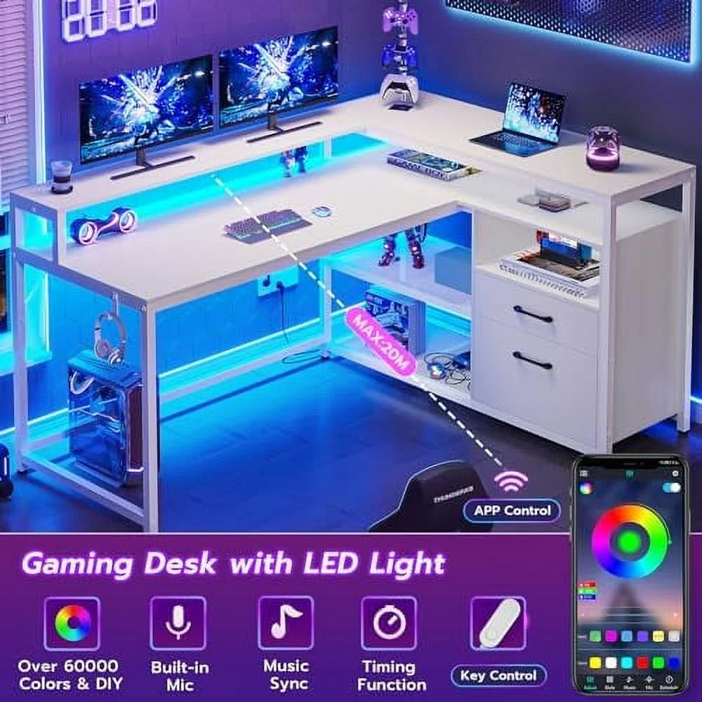 White L Shaped Computer Desk with Drawers B77061