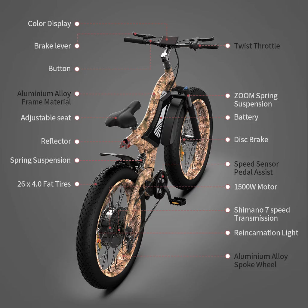 26" 1500W Fat Tire Electric Mountain Bike Y46350