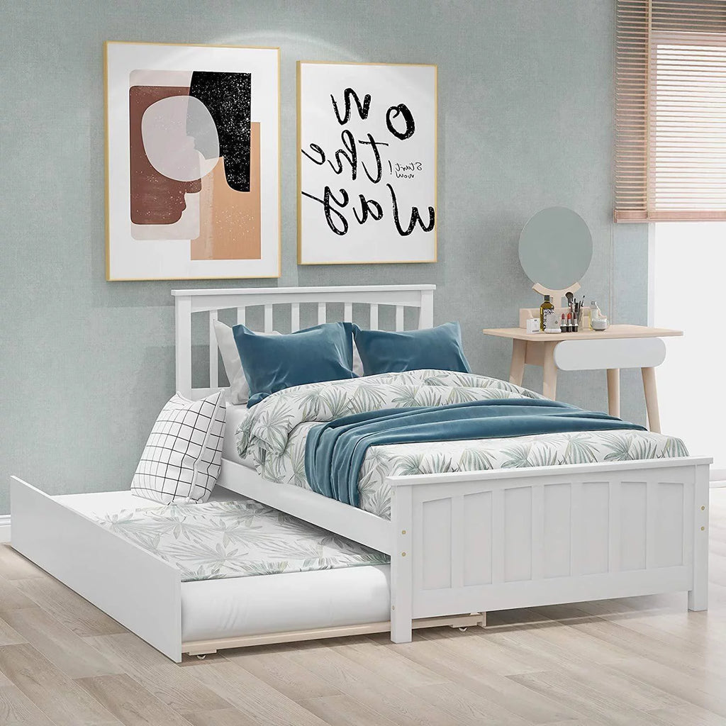 White Twin Size Wood Daybed with Trundle H959241