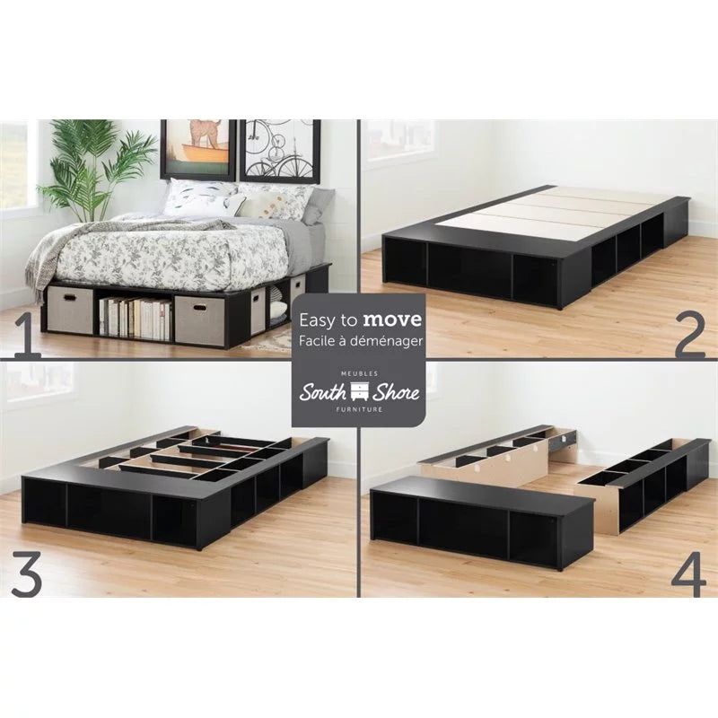 Black Oak Wood Full Storage Platform Bed Q619113
