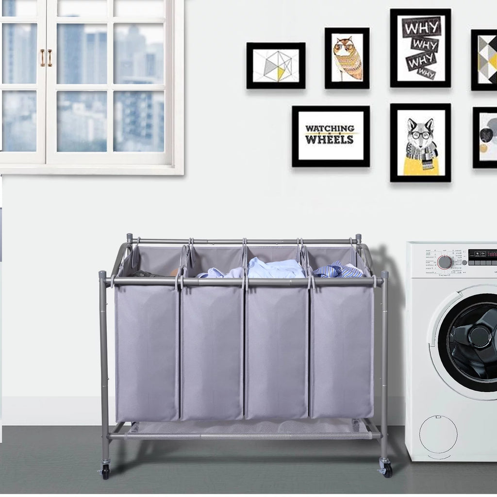 Rolling 4-Bag Laundry Sorter Cart with Wheels H797441