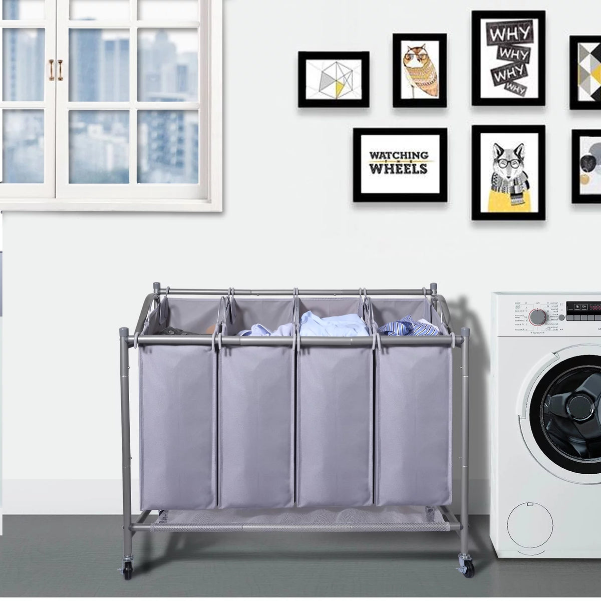Rolling 4-Bag Laundry Sorter Cart with Wheels H797441