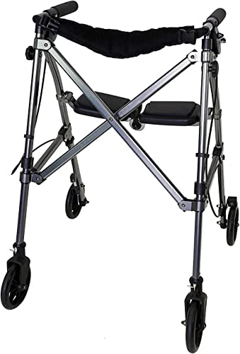 Black Walnut Short Lightweight Folding Rollator with Wheels and Seat A68304