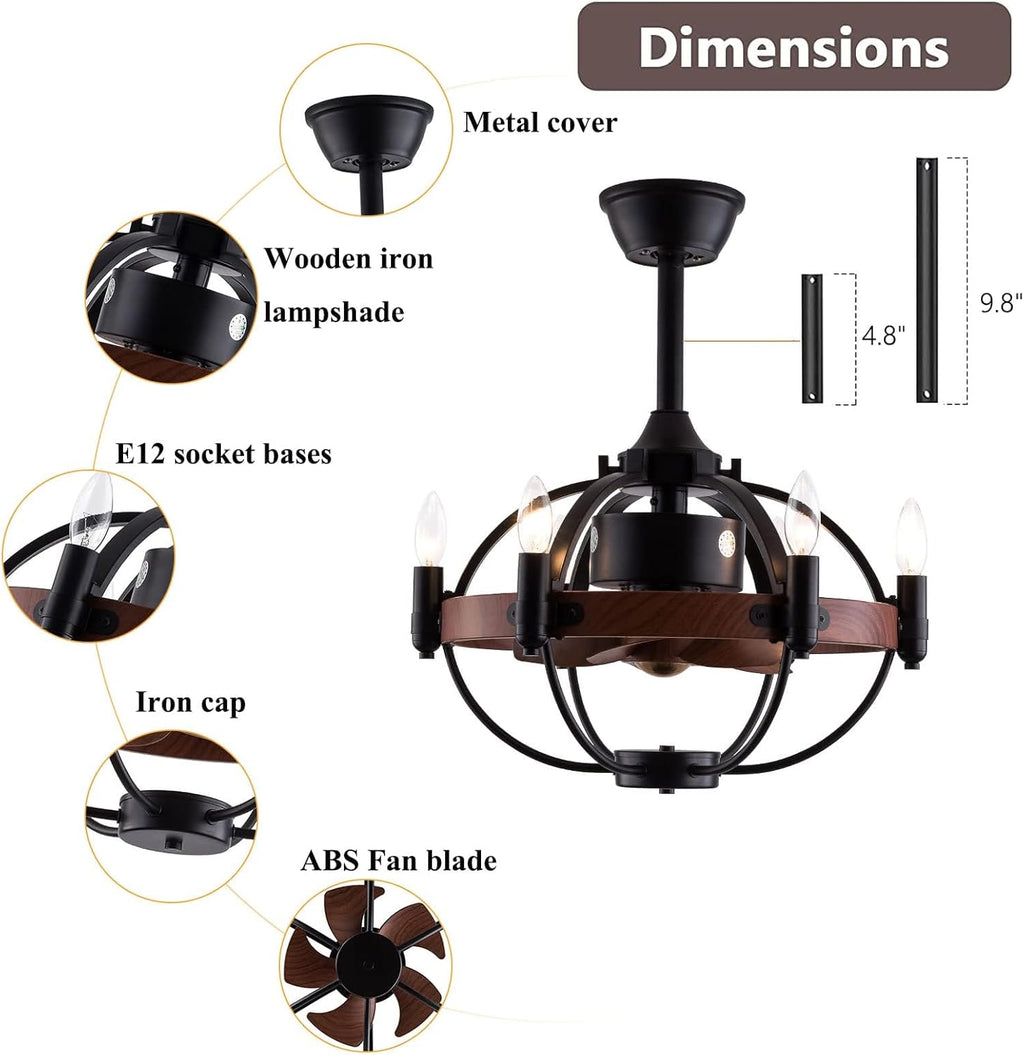Black Cage Ceiling Fan with Light Remote Control X401