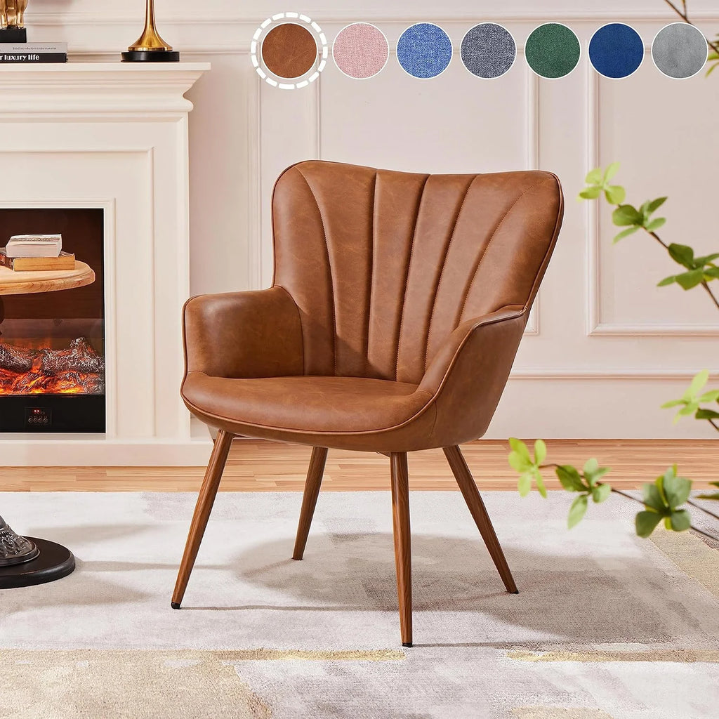 Brown PU Leather Armchair with Metal Legs R62962