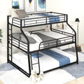 Black Metal Triple Bunk Bed with Ladder and Guardrails M363