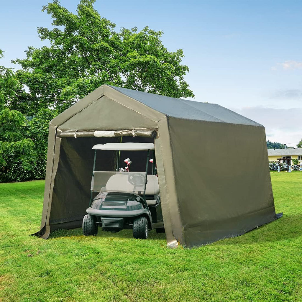 Gray Steel Metal Peak Roof Portable Garage Shelter Storage Shed Carport with 2 Roll up Doors R390015