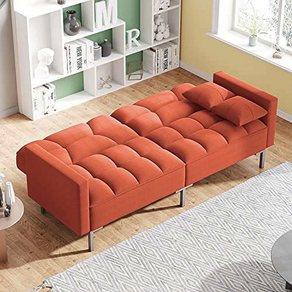 Modern Linen Convertible Futon Sofa Bed with 2 Pillows G228723