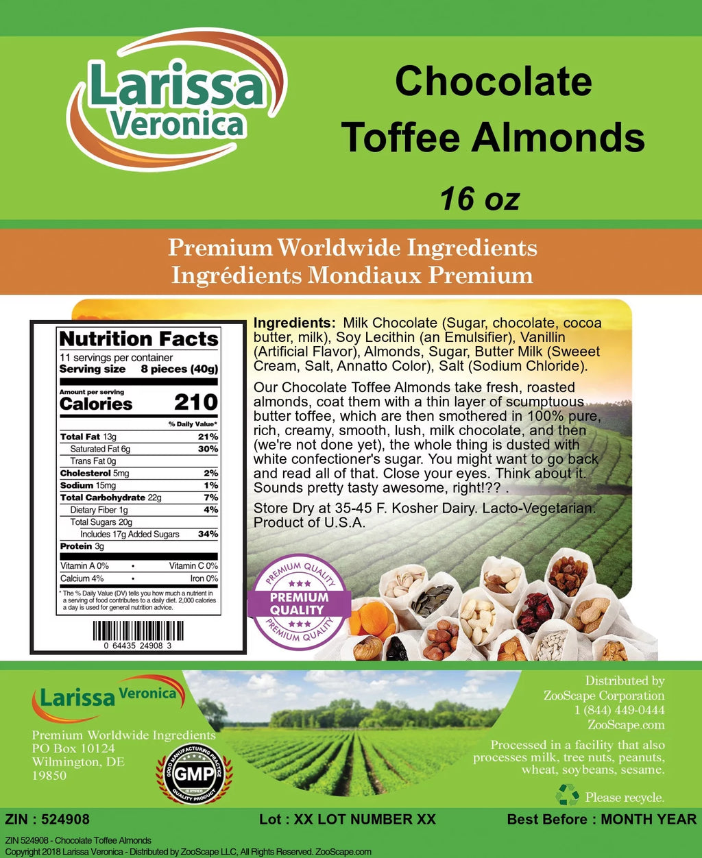 Chocolate Toffee Almonds 16 oz 3-Pack J695