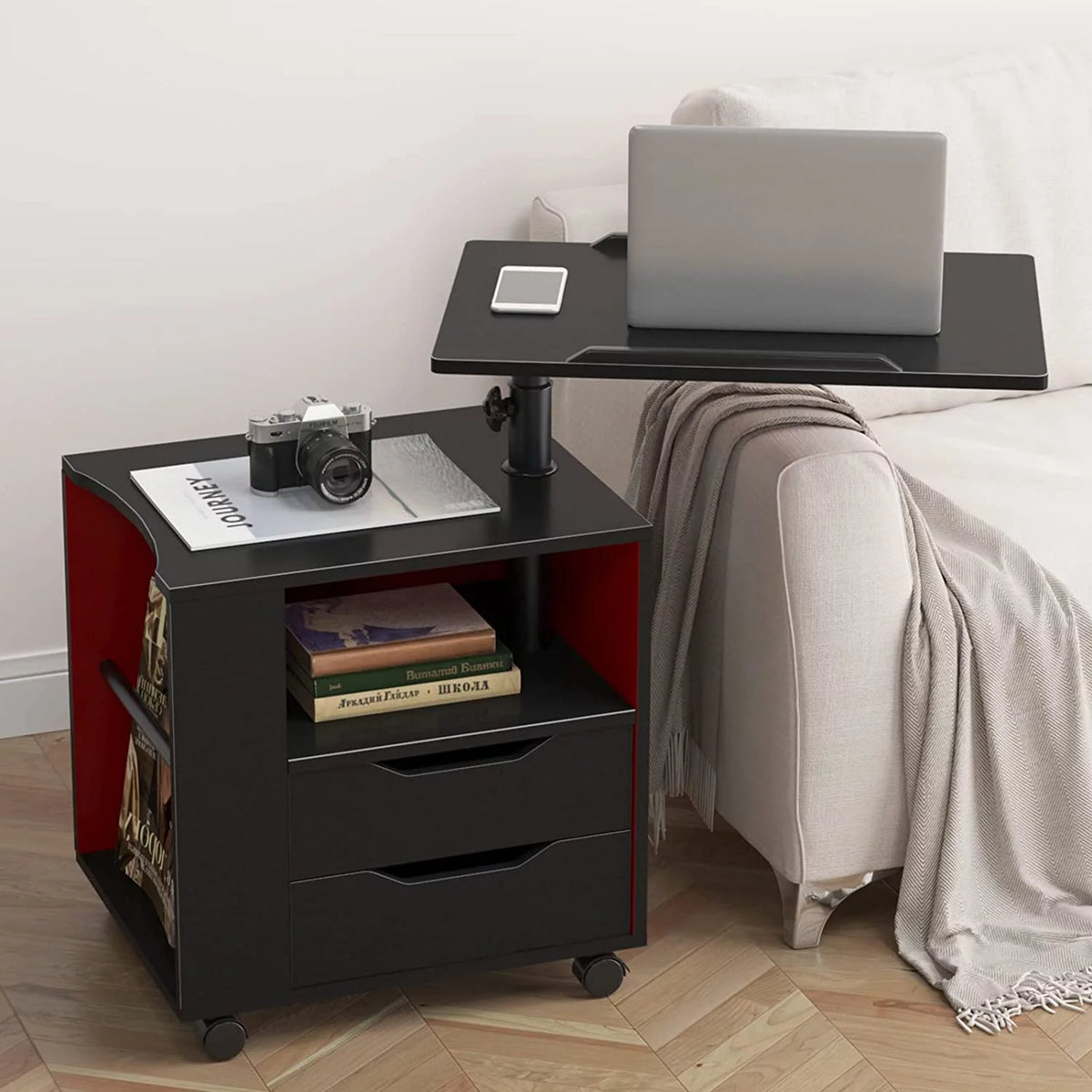 Black 2 Drawer Height Adjustable Nightstand D2728