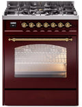 30 Dual Fuel Natural Gas Range in Burgundy with Brass Trim Q1310