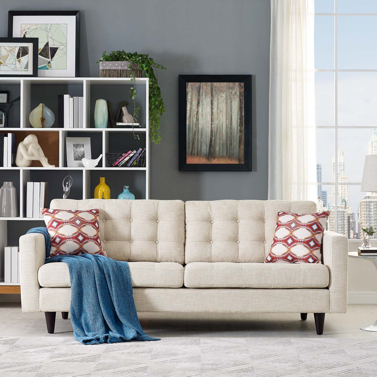 Beige Upholstered Fabric Sofa B978