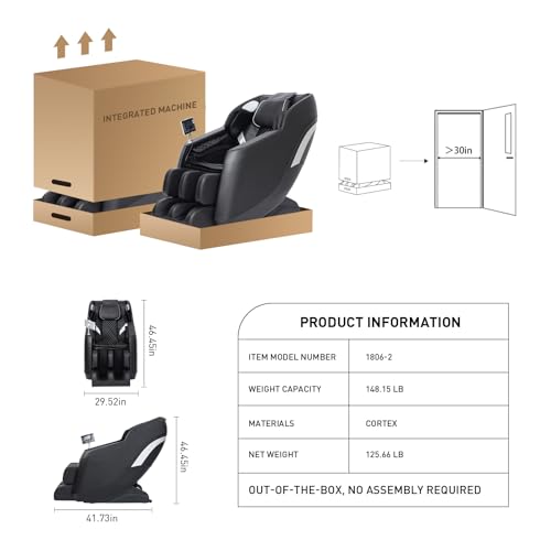 Black Full Body Massage Chair with Zero Gravity, Airbags, Rollers, Bluetooth, Heater H929