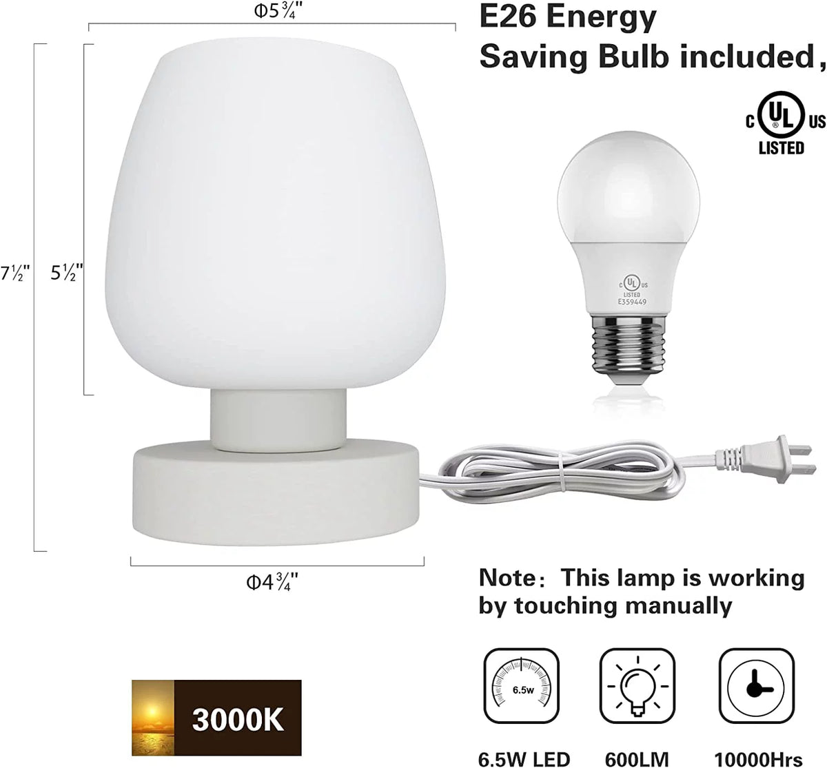 Touch Control Table Lamp with Glass Lamp Shade R240