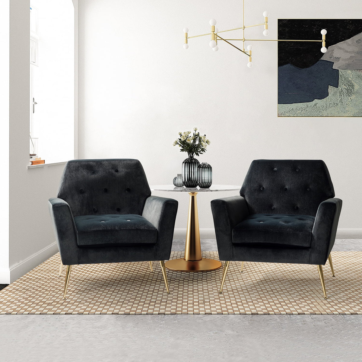Black Velvet Upholstered Armchair Set of 2 L3140