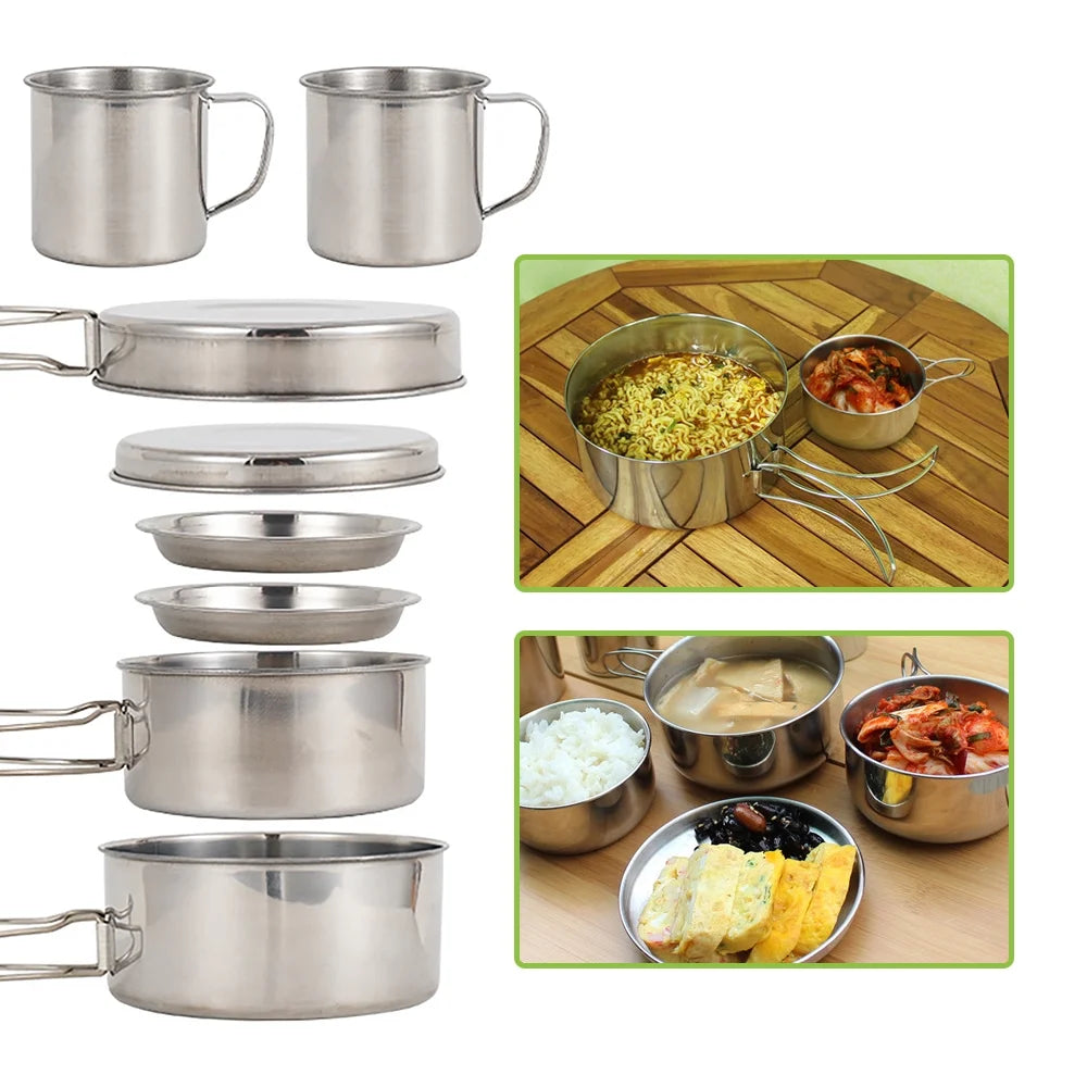 8PCS Stainless Steel Camping Cookware Pot and Pan Set K72842