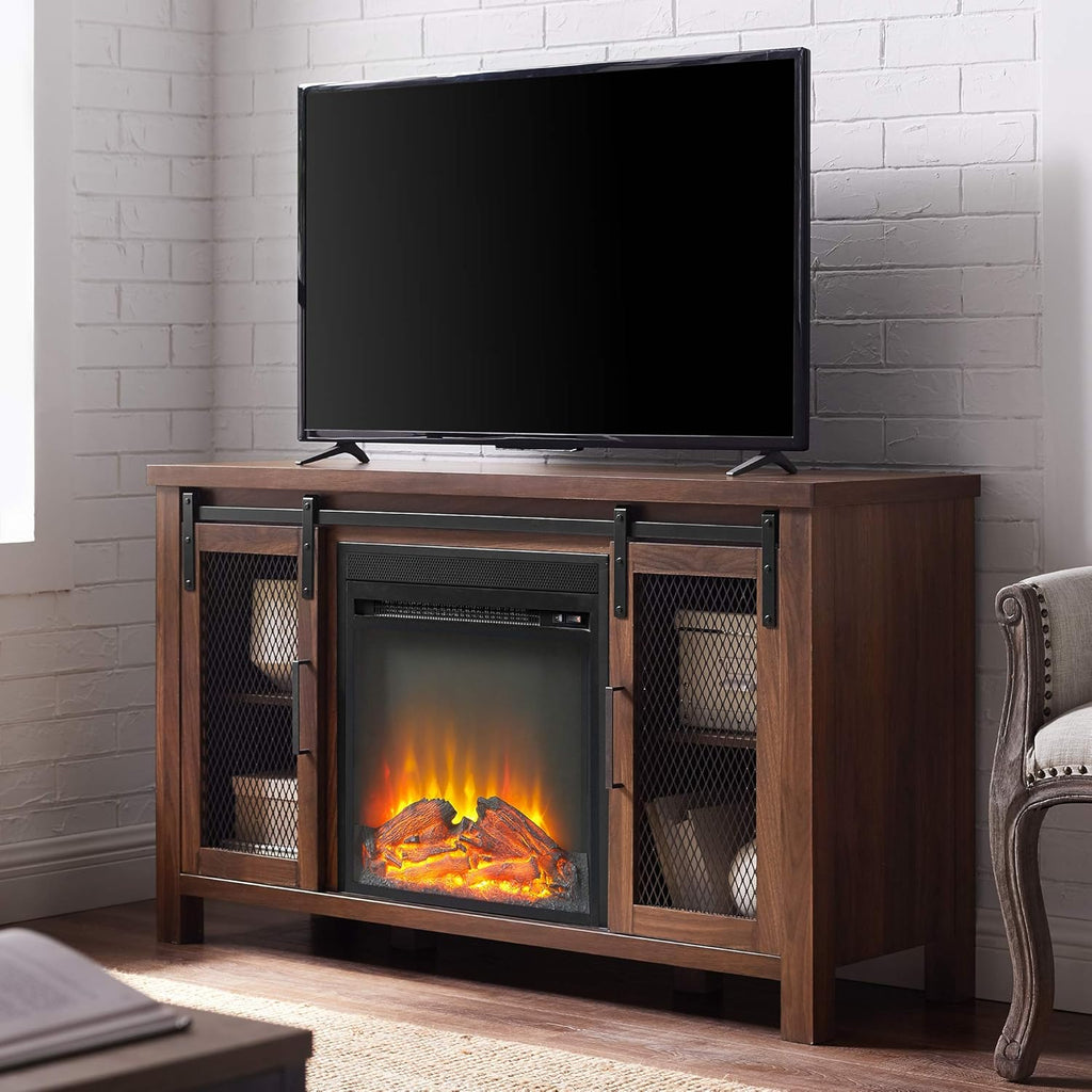 Rustic Oak Sliding Barn Door TV Stand Storage Cabinet H1392