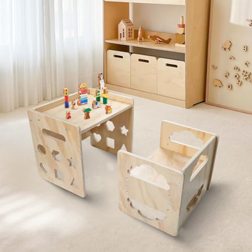 Wooden Toddler Table and Chair Set with Blackboard, 3 Heights Adjustable C351485