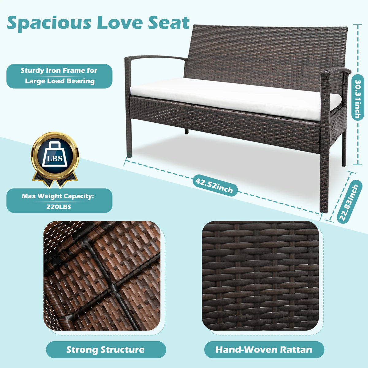 4 Pieces Rattan Cushioned Sofa Table Set T398