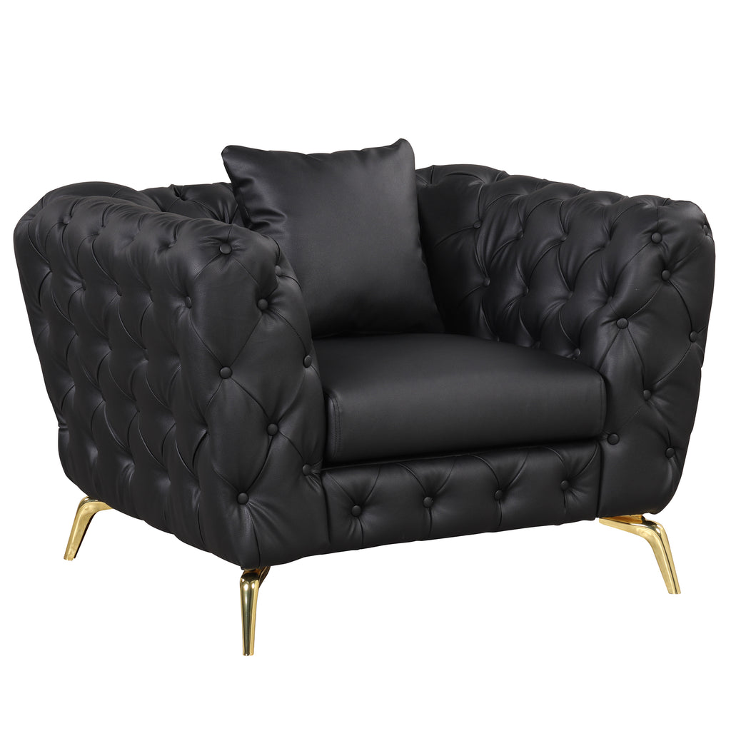 Black PU Upholstered Sofa with Metal Legs Q374