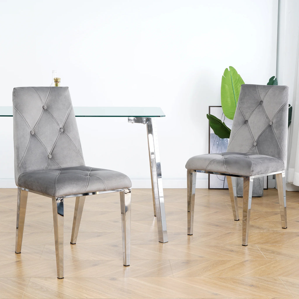 Dark Grey Velvet Dining Chairs Set of 2 Q3795