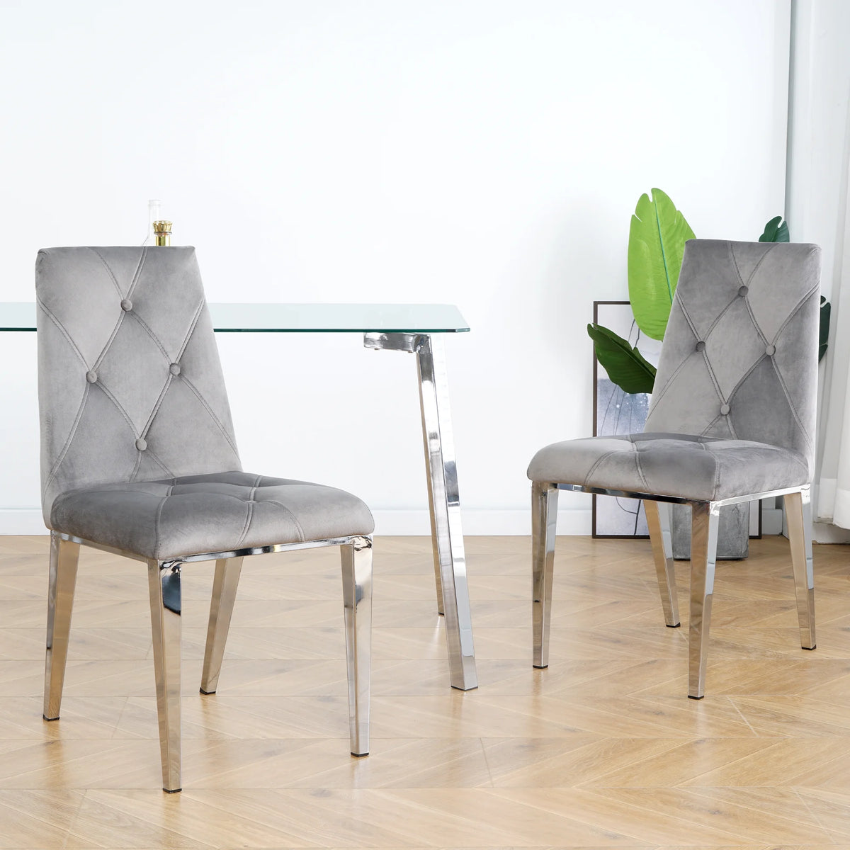 Dark Grey Velvet Dining Chairs Set of 2 Q3795