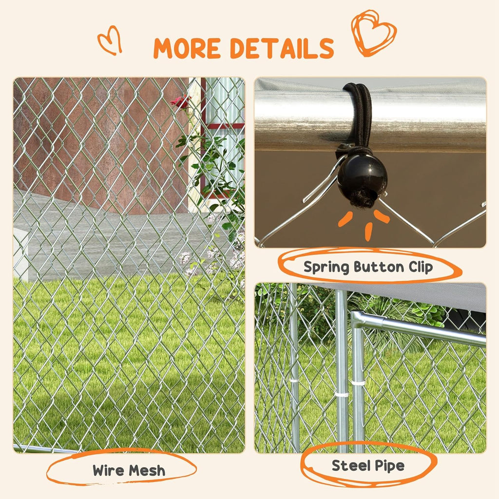 13.4' x 11.5' x 8.8' Dog Kennel Outdoor Dog Run with Waterproof Roof, Lockable Door, Silver H681012