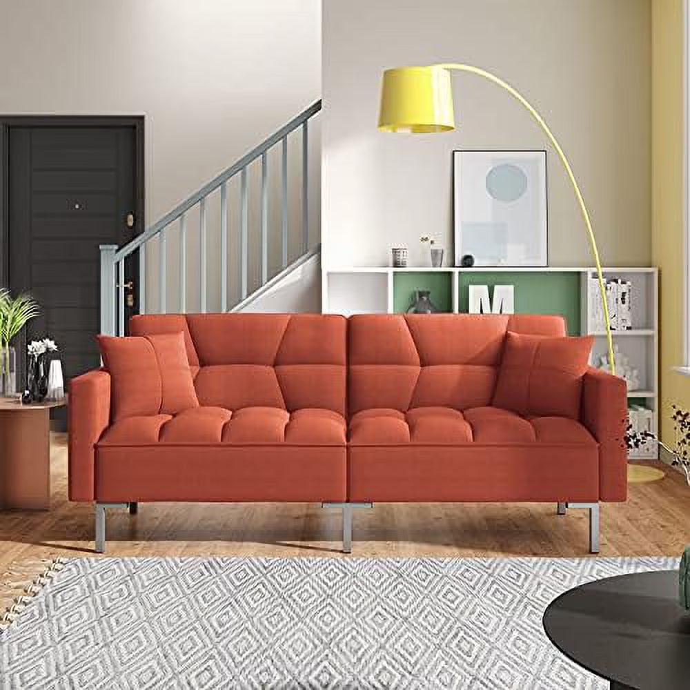 Modern Linen Convertible Futon Sofa Bed with 2 Pillows G228723