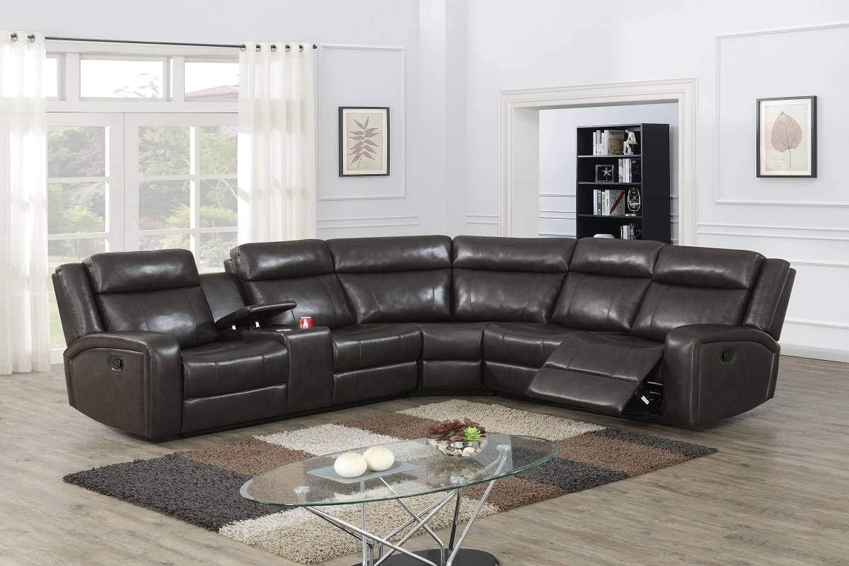 3-Piece Manual Reclining Sectional Sofa Brown Leather Gel +PU L544308