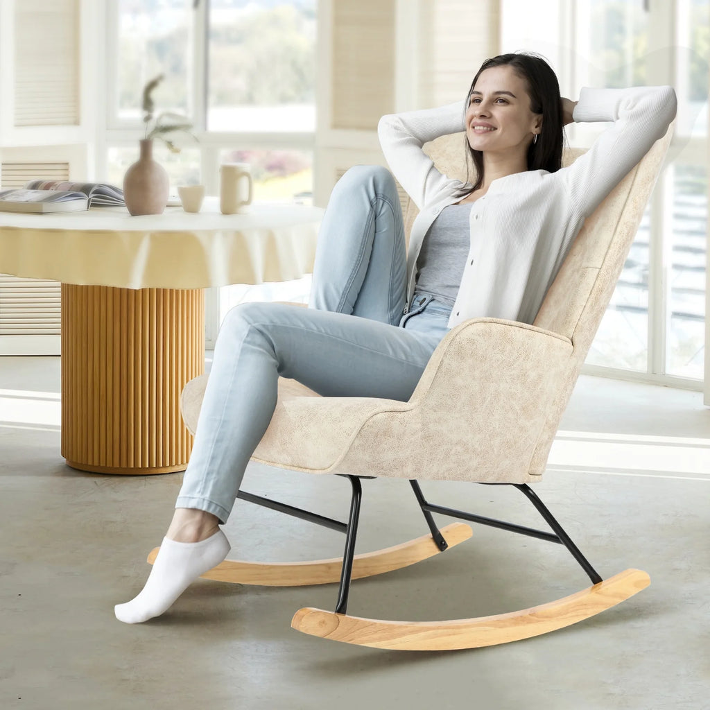 Upholstered Glider Rocking Chair with High Backrest E7930