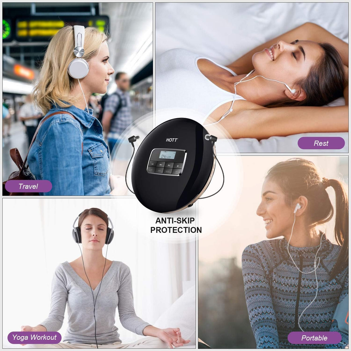 Portable CD Player with LCD Display Anti-Skip Black D519016