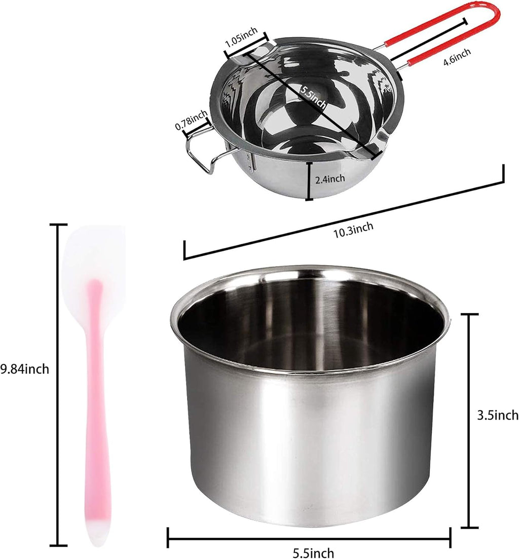 2 Pack Stainless Steel Double Boiler Pot with Heat Resistant Handle, Capacity 450ML/900ML Q8678