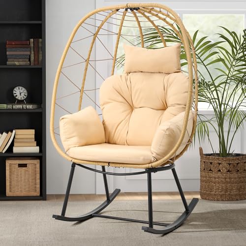 Oversized Light Gray Wicker Rattan Rocking Egg Chair M20152