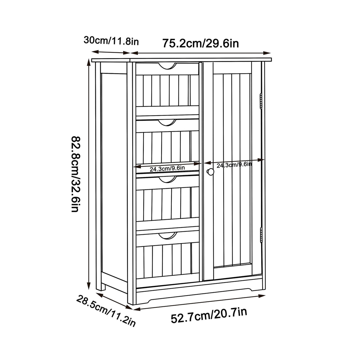 White 4 Drawers Bathroom Storage Cabinet with 2 Shelves V590